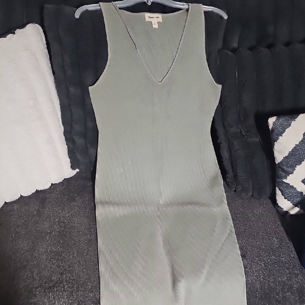 Open Edit Olive Green Sleeveless Ribbed Dress Nwot Size L